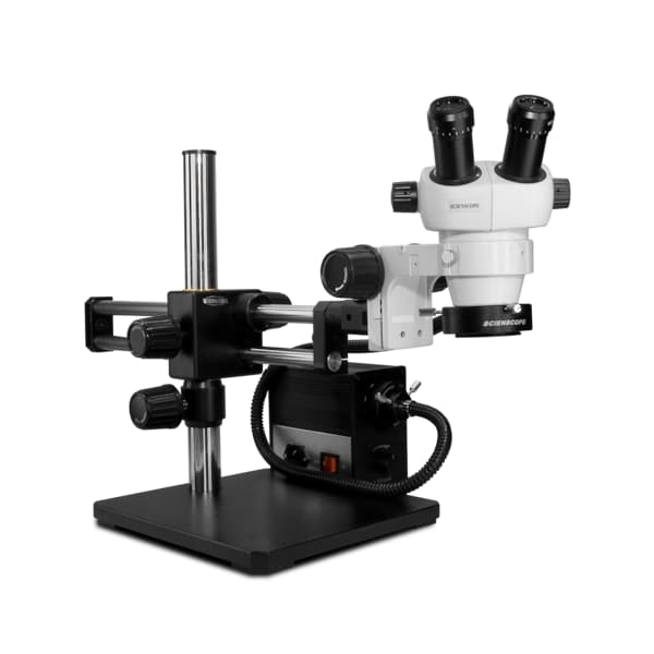 ELZ Stereo Zoom Microscope And Fiber-Optic LED Light On Dual Arm Stand